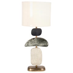 Cosmo Table Lamp in Shagreen, Stone and Bronze-Patina Brass by Kifu, Paris