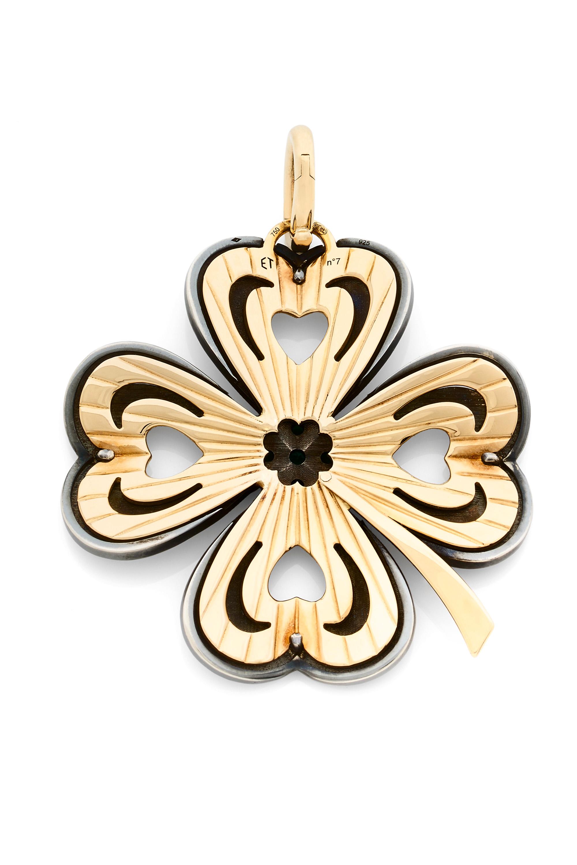 Cosmogonie Secrète Smaragd Kleeblatt Charme in 18k Gelbgold von Elie Top (Brillantschliff) im Angebot