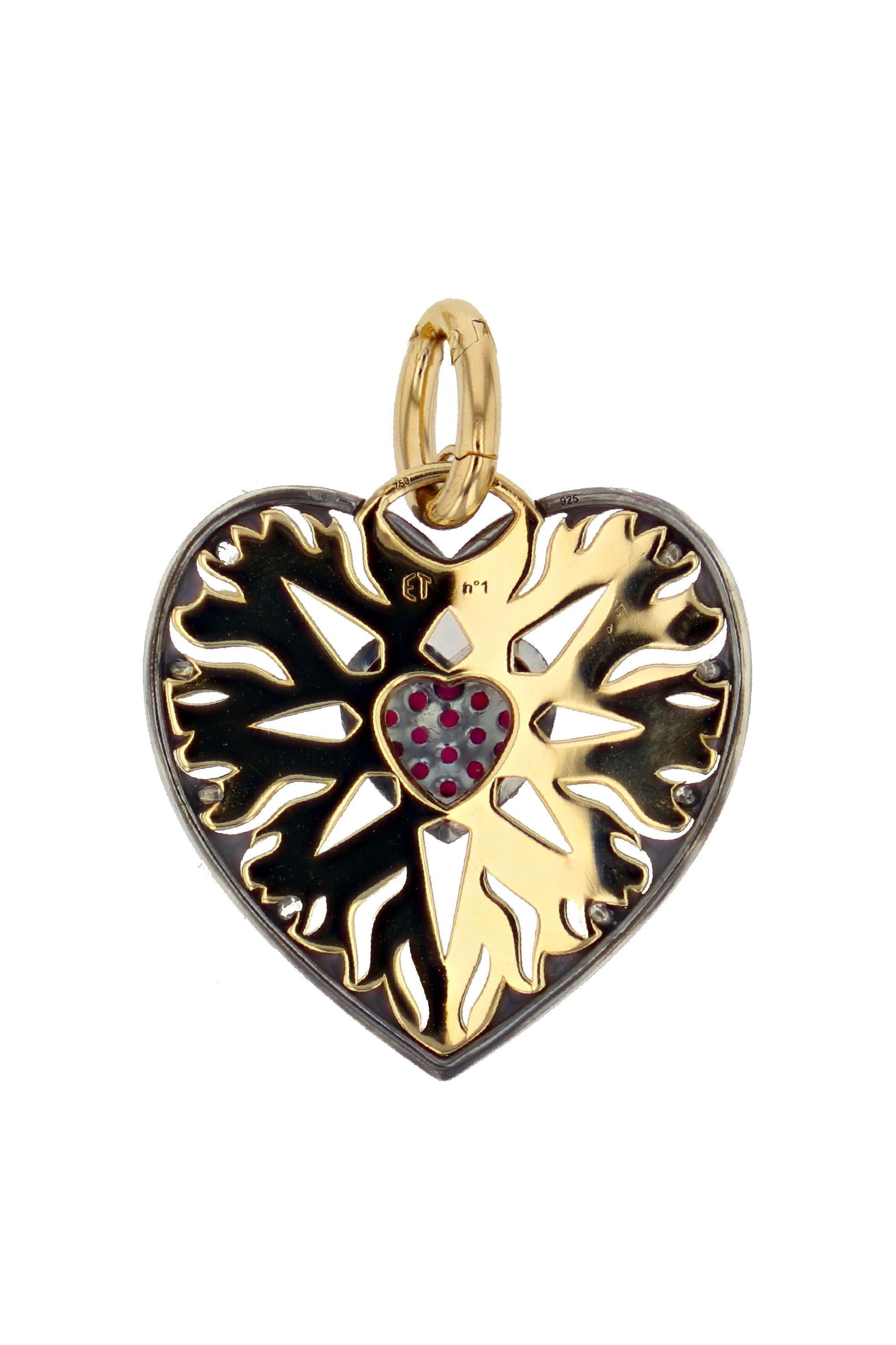 Cushion Cut Cosmogonie Secrète Ruby Heart Charm in 18k Yellow Gold by Elie Top For Sale