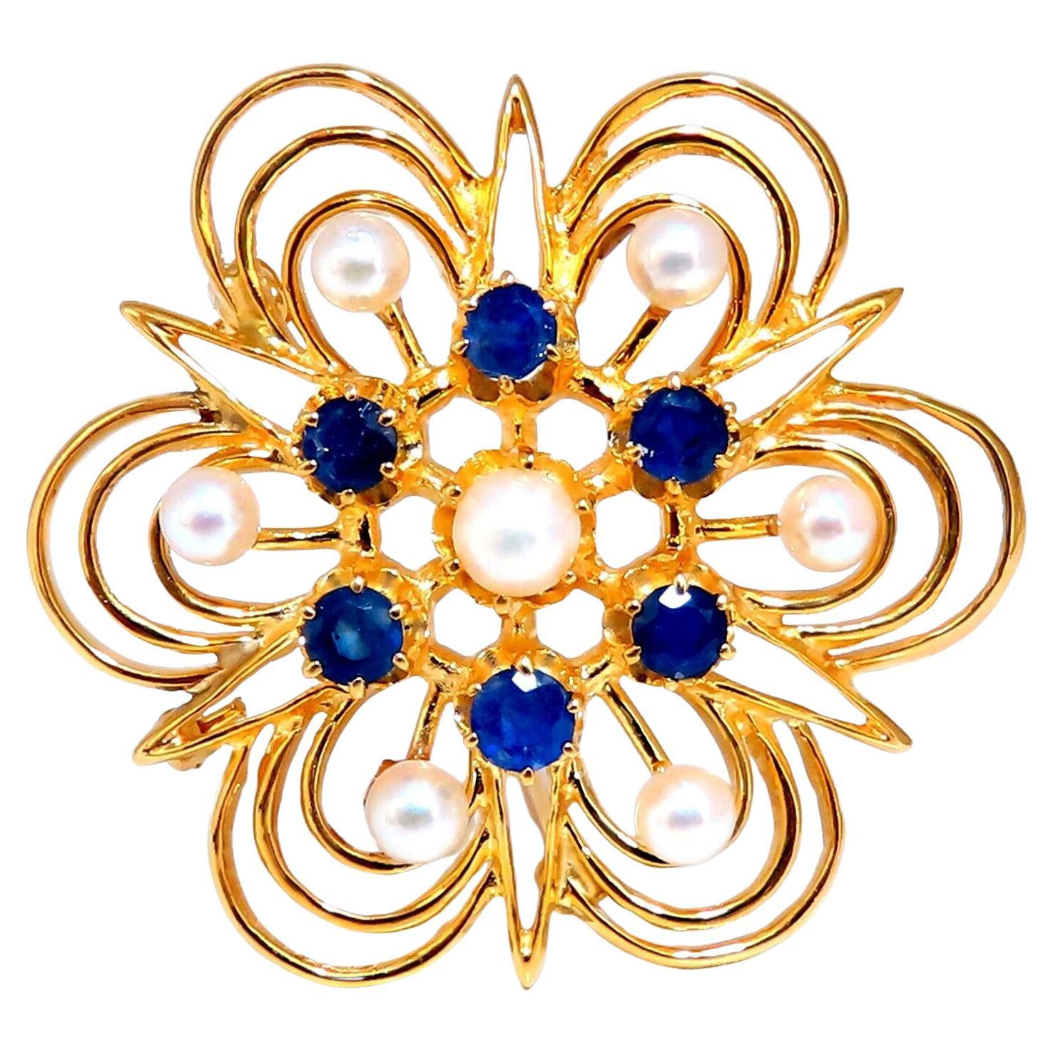 Cosmopolitanische 14kt Gold Saphir-Perlen-Anstecknadel 14kt