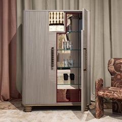 Cosmopolitan 2-Door Inlaid Gray Wooden Bar Cabinet