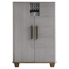 Cosmopolitan 2-Door Inlaid Gray Wooden Bar Cabinet