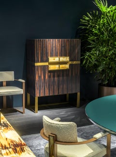 Cosmopolitan Bar Cabinet in Makassar Ebony Veneer, Horn & Brass by Arcahorn