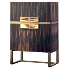 Cosmopolitan Bar Cabinet in Makassar Ebony Veneer, Horn & Brass by Arcahorn