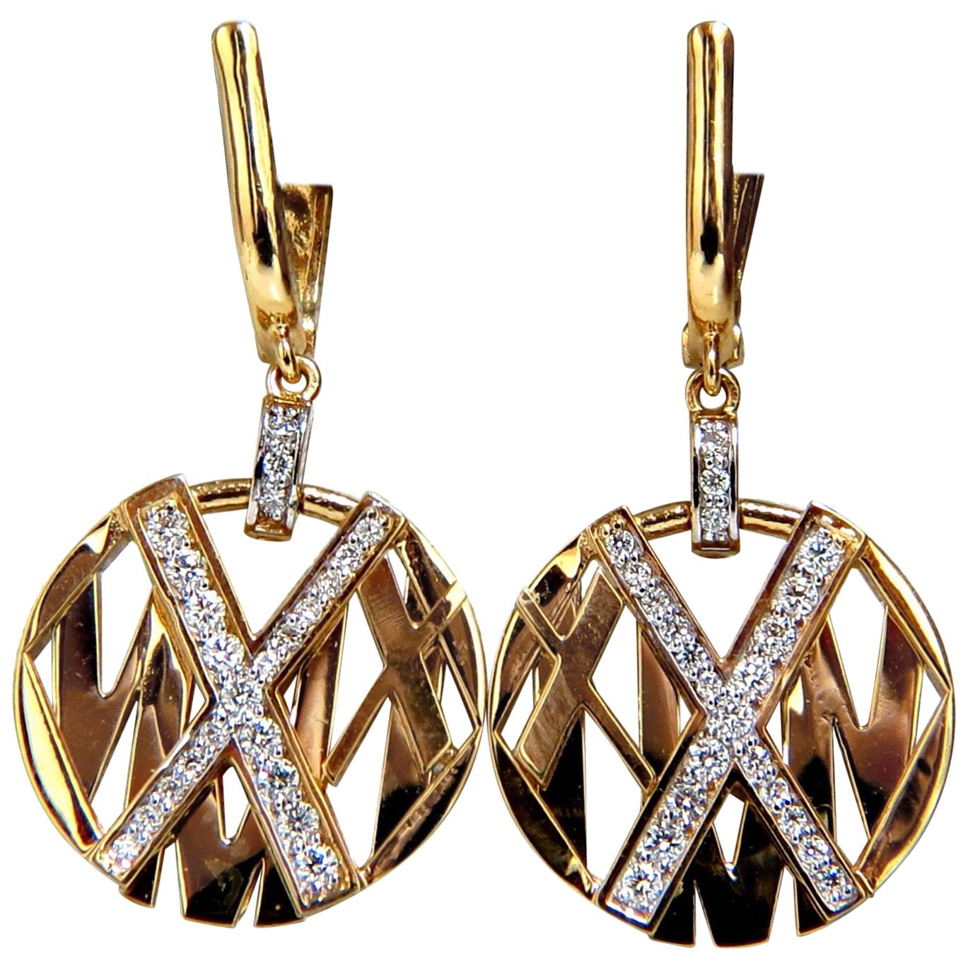 Cosmopolitan Mod X Diamond Dangle Earrings 14 Karat For Sale