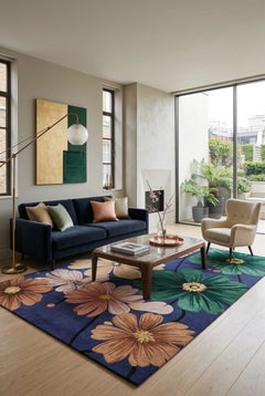 Cosmos Bloom New Zealand Wool Hand-Tufted Rug – Indigo Meadow Floral Design