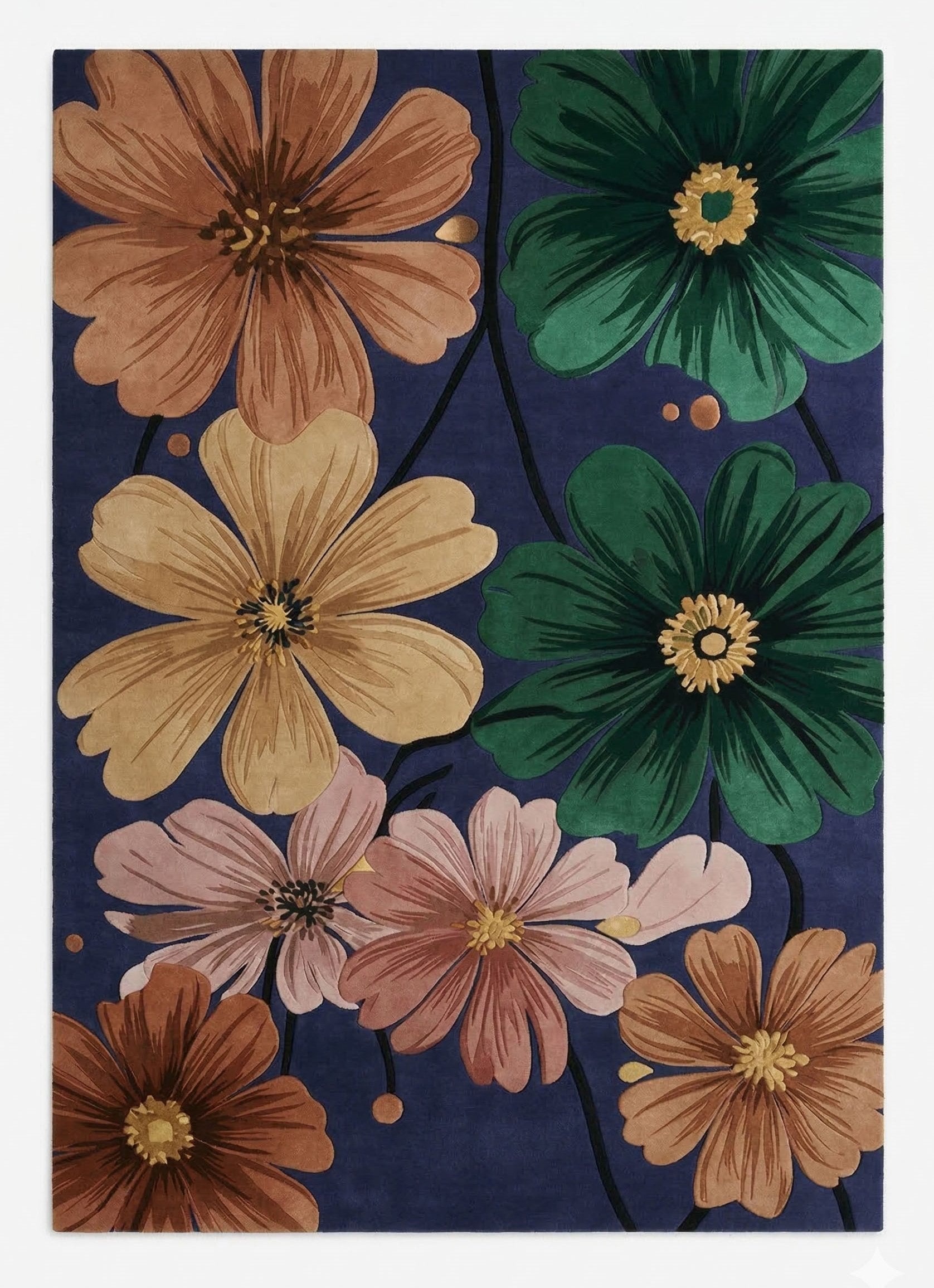 Cosmos Bloom New Zealand Wool Hand-Tufted Rug – Indigo Meadow Floral Design
