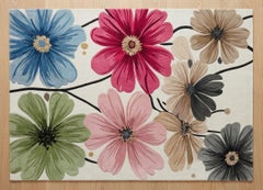 Cosmos Bloom Neuseeland Wolle Handgetufteter Teppich - Elfenbein & Multicolor Floral Design