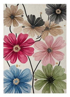 Cosmos Bloom Neuseeland Wolle Handgetufteter Teppich - Elfenbein & Multicolor Floral Design