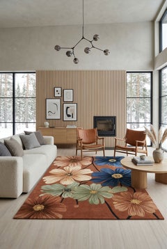 Cosmos Bloom New Zealand Wool Hand-Tufted Rug – Terracotta Garden Floral Design