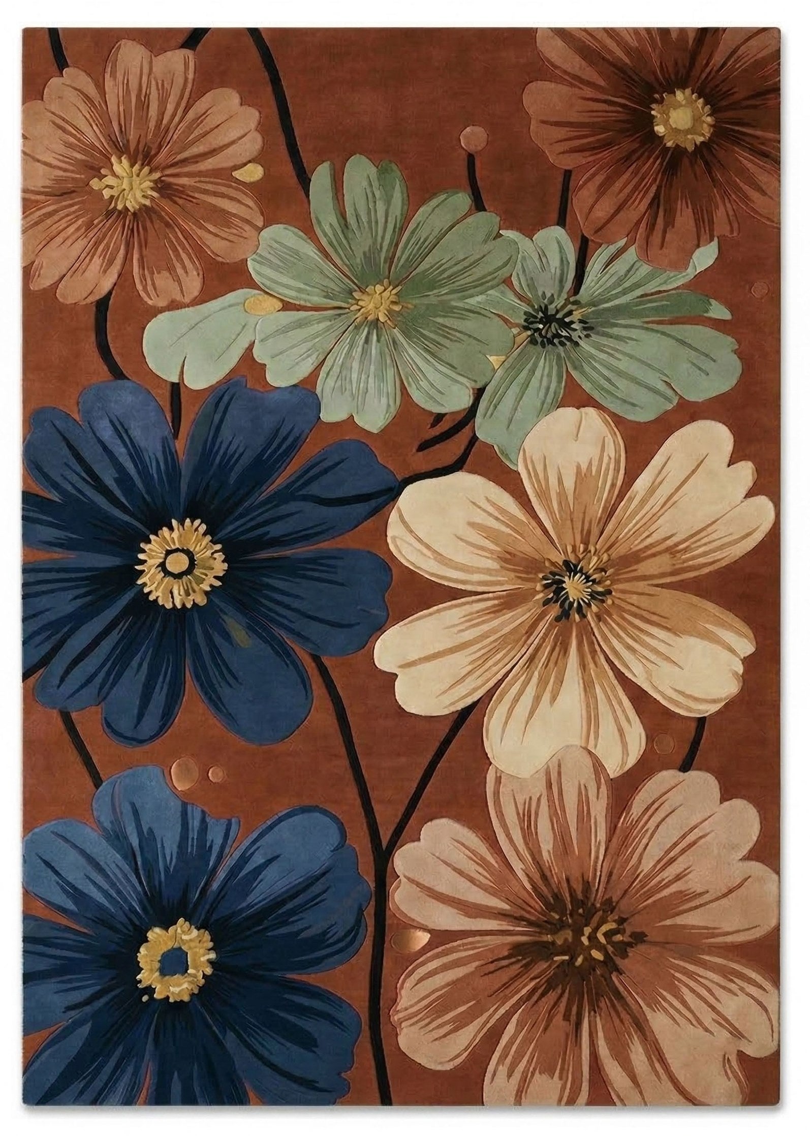 Cosmos Bloom New Zealand Wool Hand-Tufted Rug – Terracotta Garden Floral Design