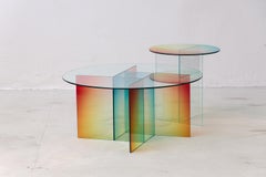 Mesa de centro Cosmos con cristal degradado, diseño moderno, 42\" de diámetro