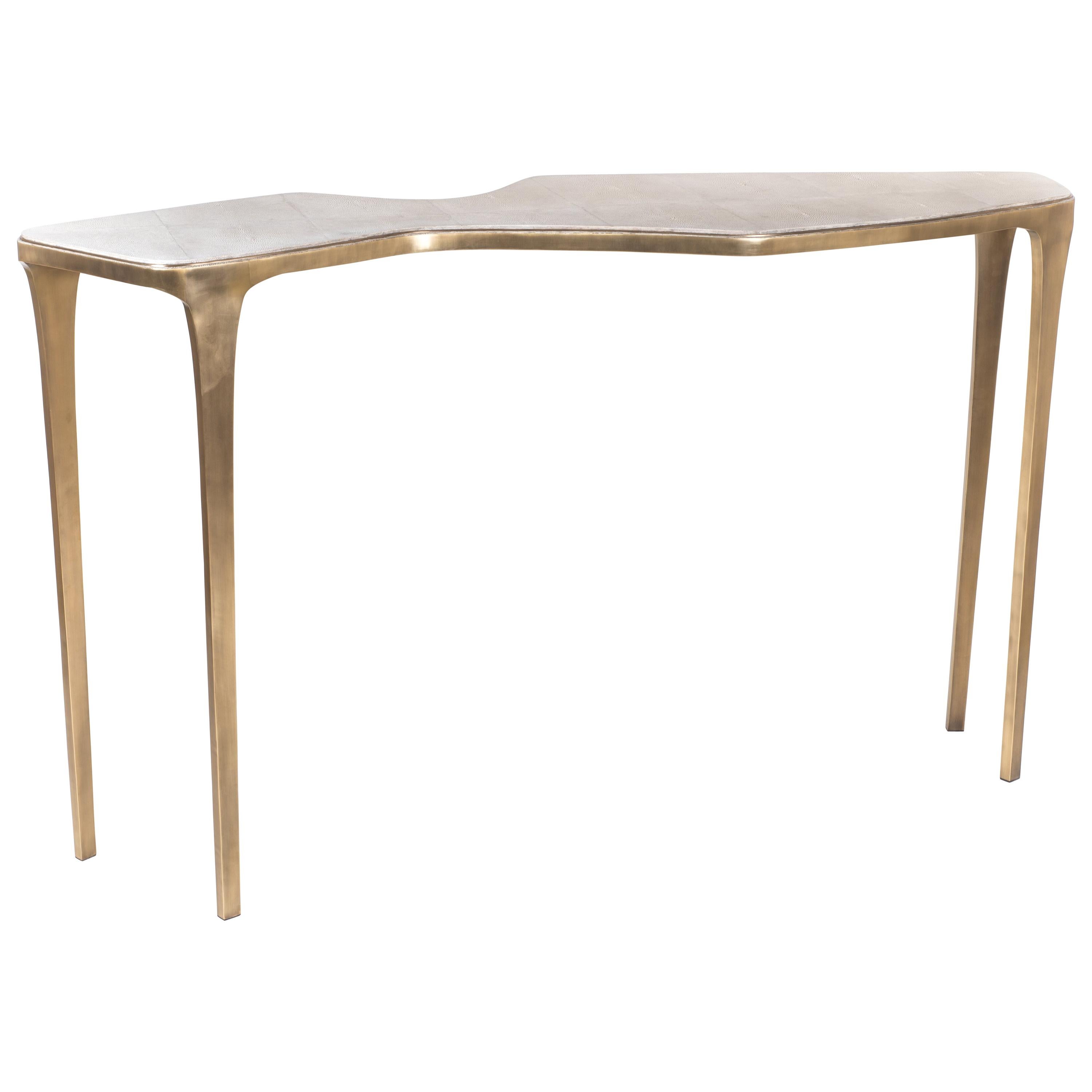Cosmos Console Table in Cream Shagreen and Bronze-Patina Brass by R&Y Augousti