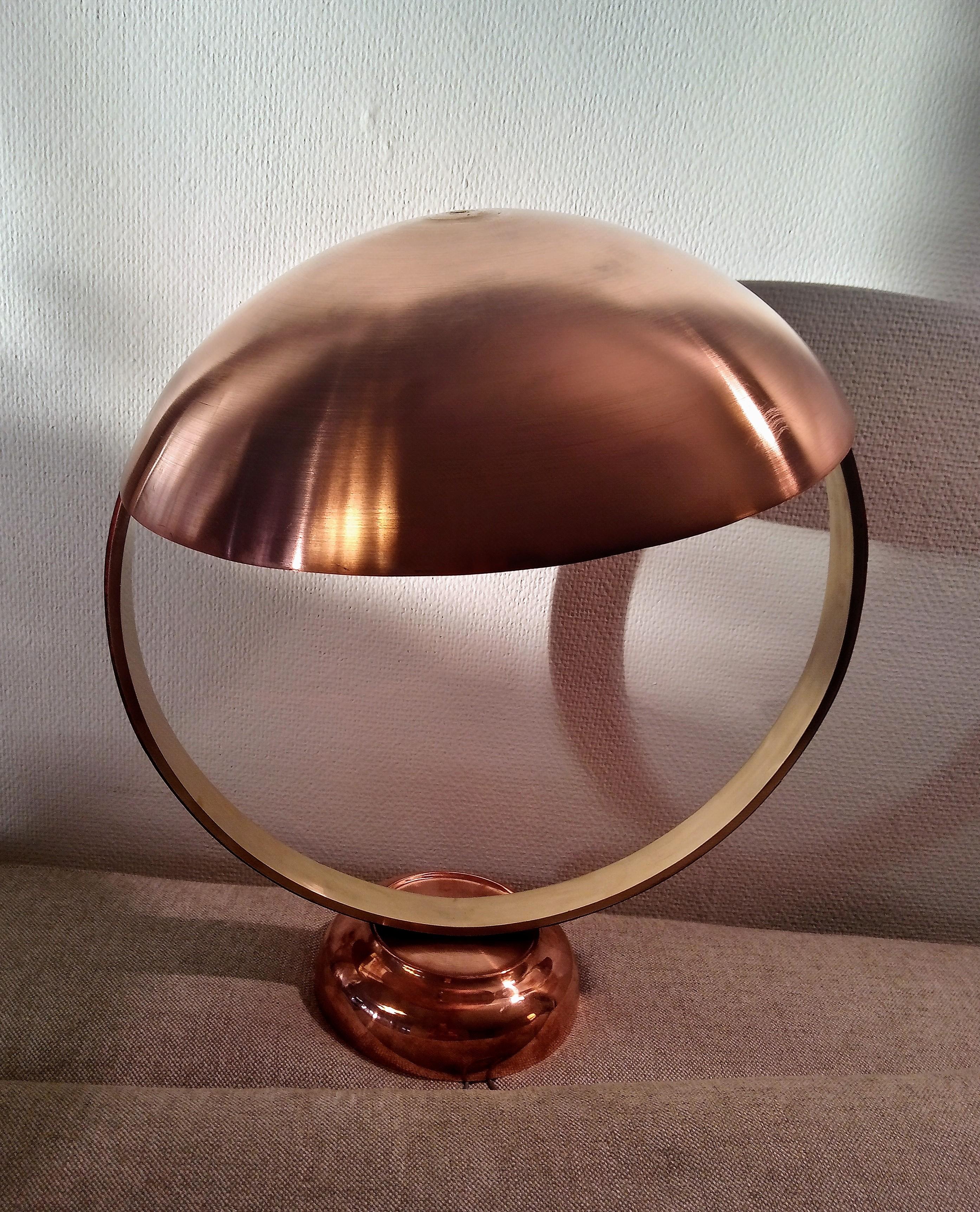 Brushed Cosmos, Contemporary Table Lamp Brass, Wood, Led Lamp For Sale
