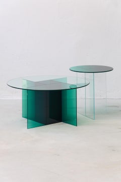 Cosmos Green Glass Coffee Table, Modern Design, Laminated