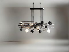 Cosmos I Unique Chandelier in Basalt, Aluminum & Glass by Andres Monnier