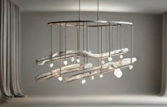 Cosmos III Unique Chandelier in White Marble, Aluminum & Glass by Andres Monnier