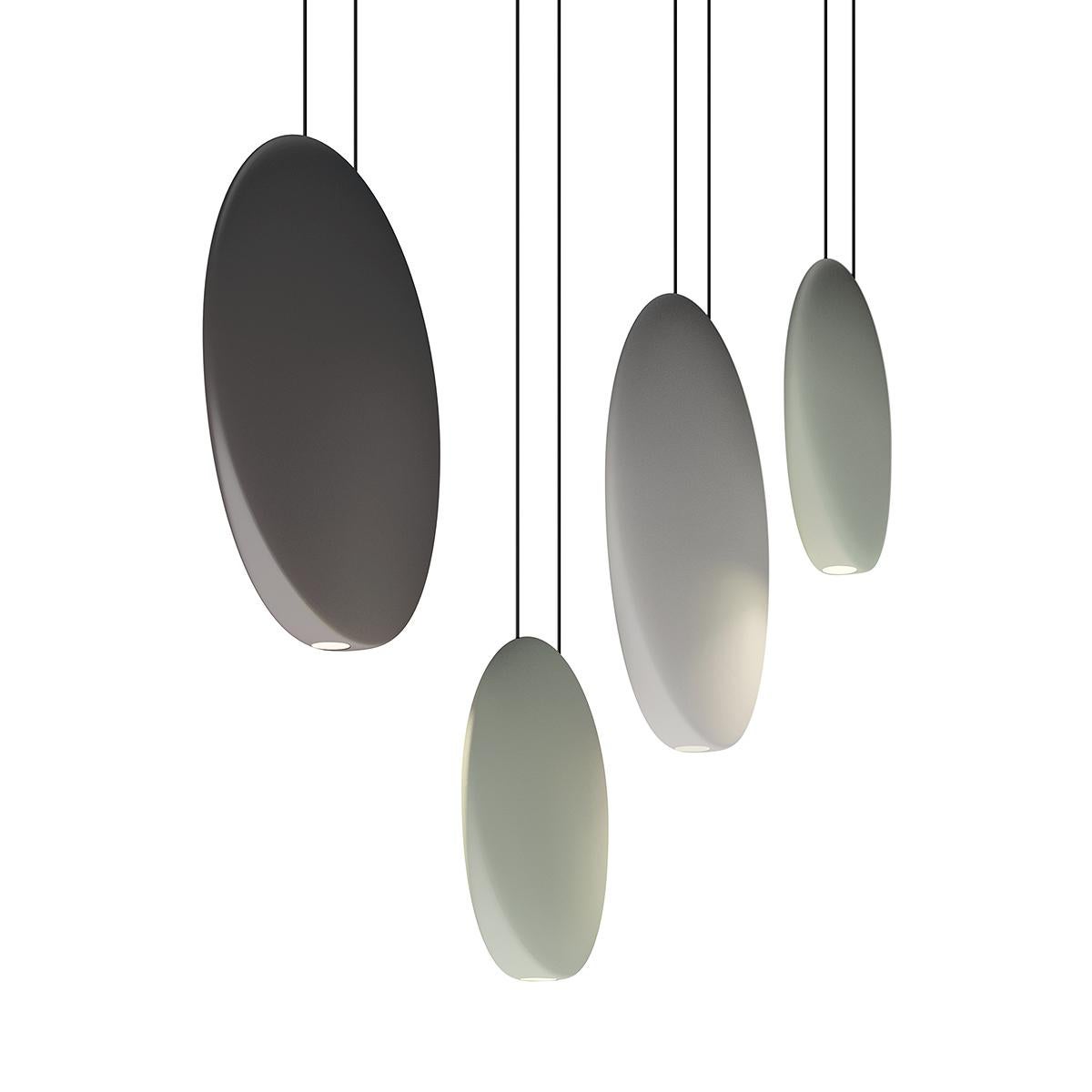 Cosmos is a sculptural hanging lamp. Designed by Lievore, Altherr, Molina. Available in various colors: chocolate, green and light grey.

Installation type: Surface mounted

Shade: Polycarbonate diffuser

Materials: 
Canopy Plate: