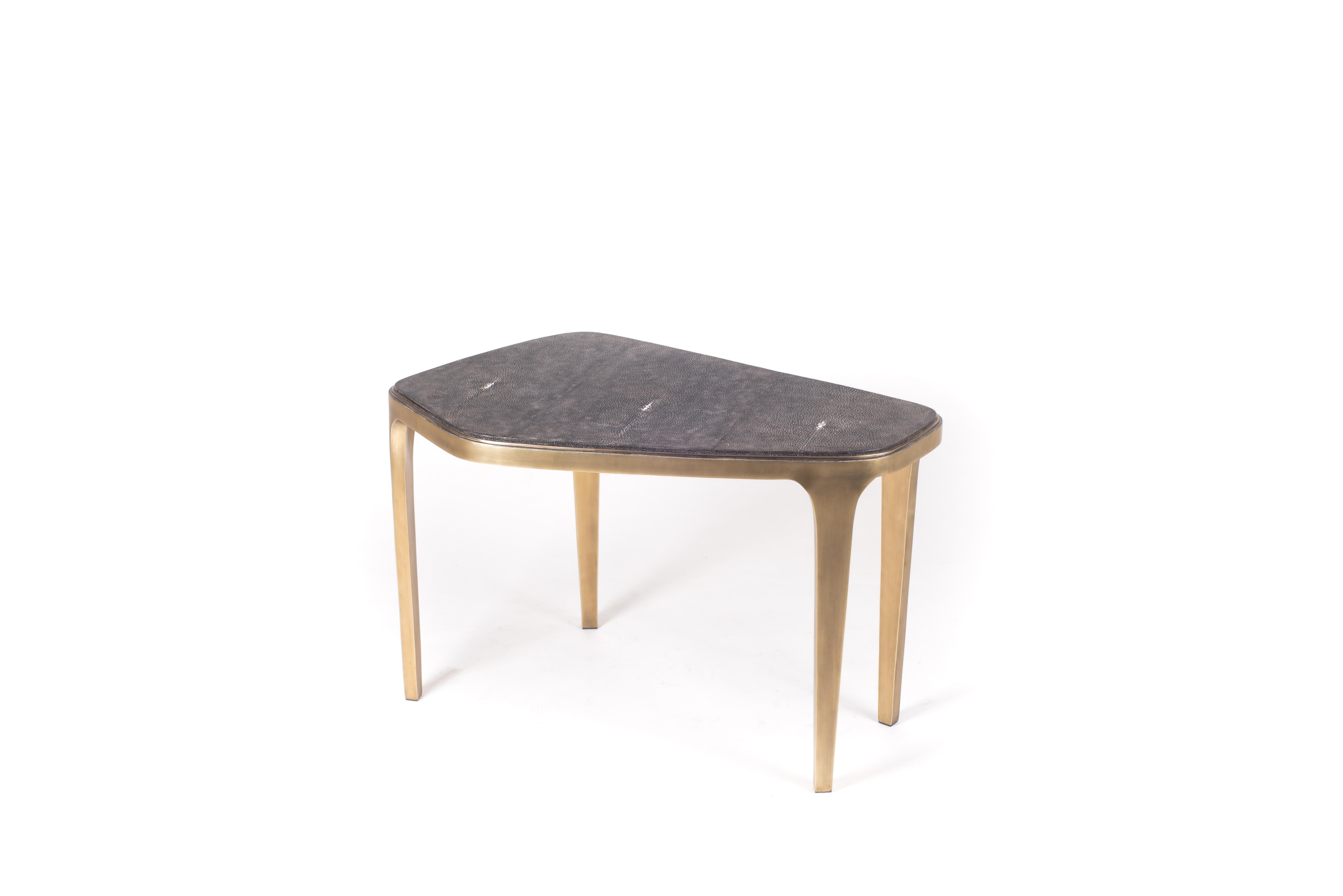 Art Deco Cosmos Nesting Coffee Table Shagreen & Bronze-Patina Brass by R&Y Augousti For Sale