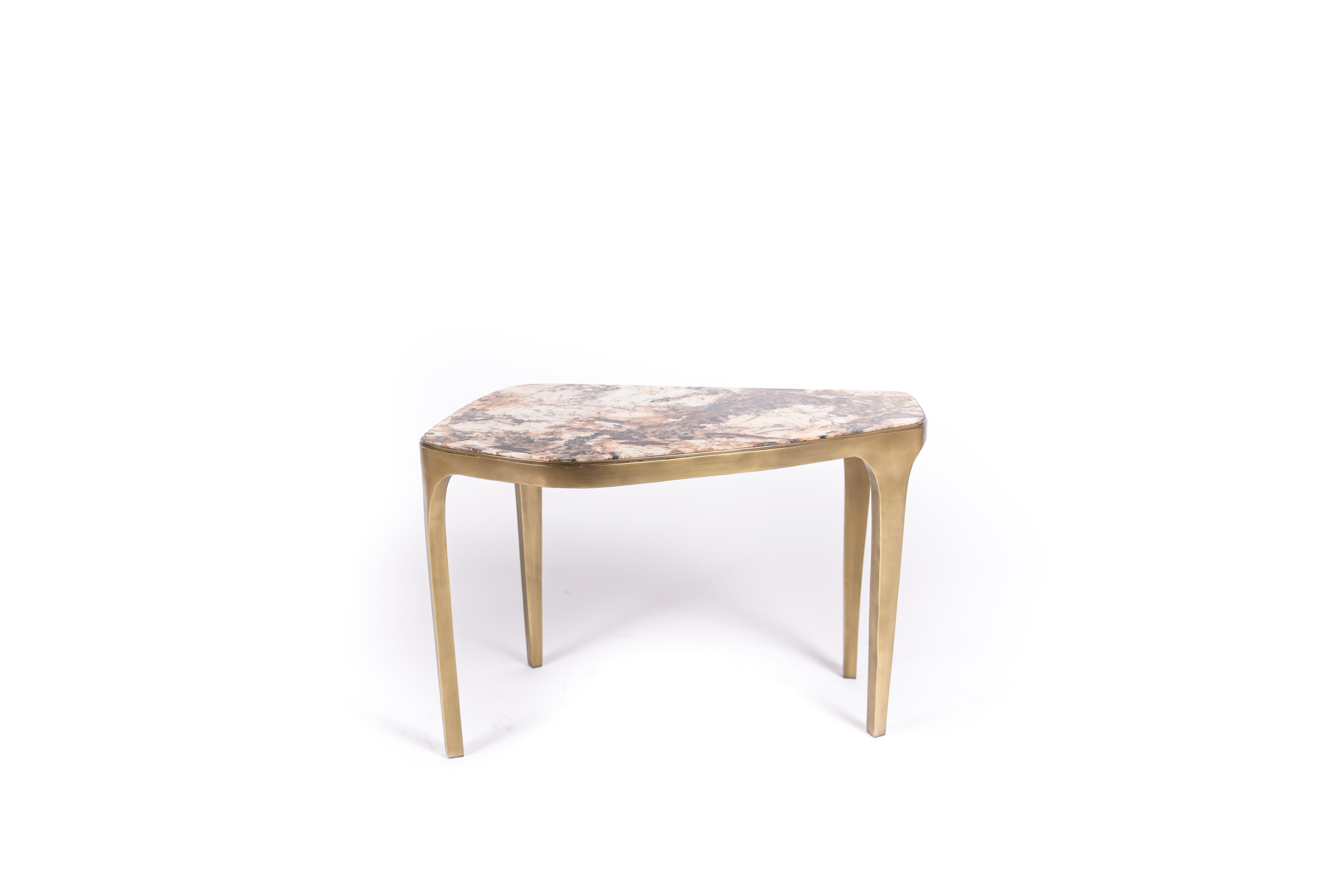 French Cosmos Nesting Coffee Table Hwana Stone & Bronze-Patina Brass by R&Y Augousti For Sale