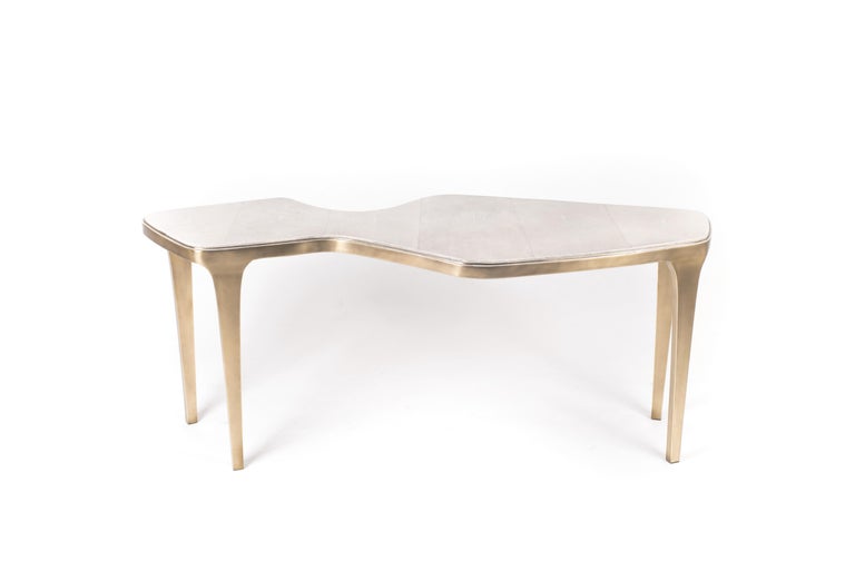 French Cosmos Nesting Coffee Table in Celadon Shagreen and Brass by R&Y Augousti For Sale