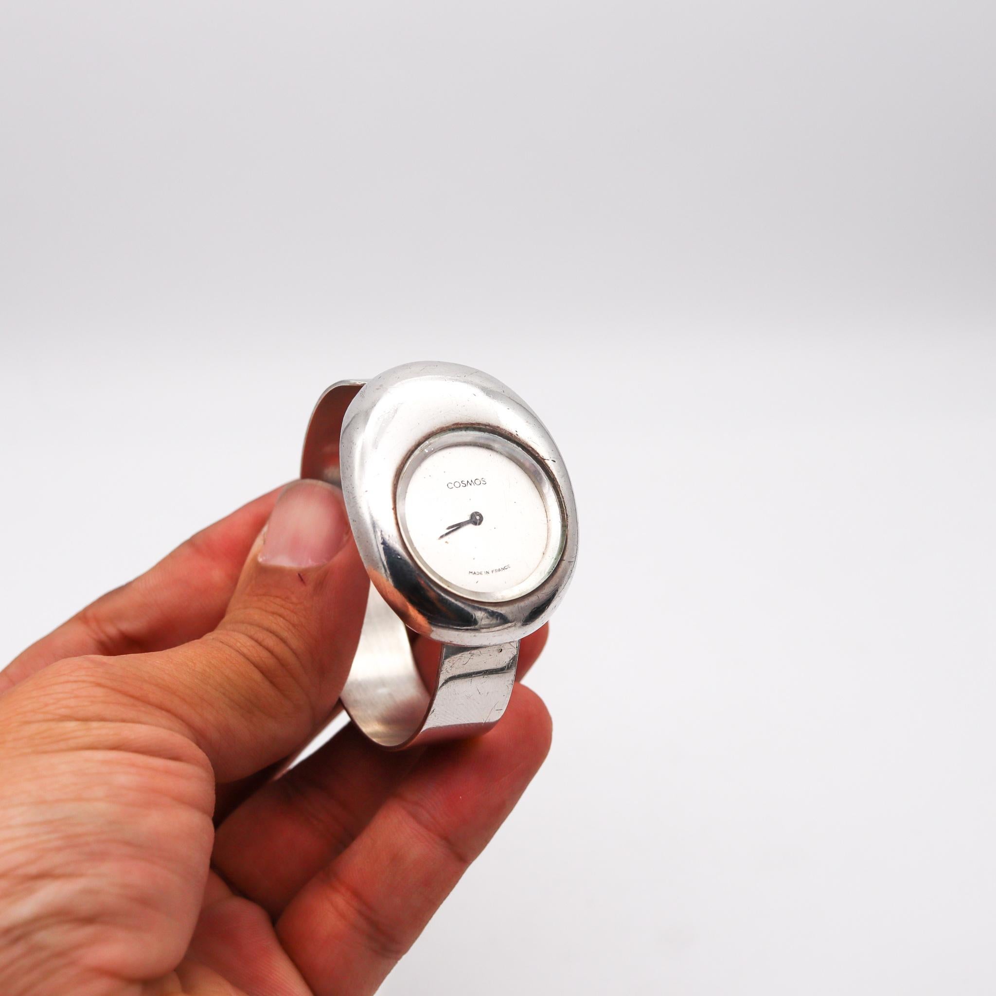 Women's Cosmos Paris 1970 French Retro Space Era Wrist Watch Cuff Bracelet .925 Sterling