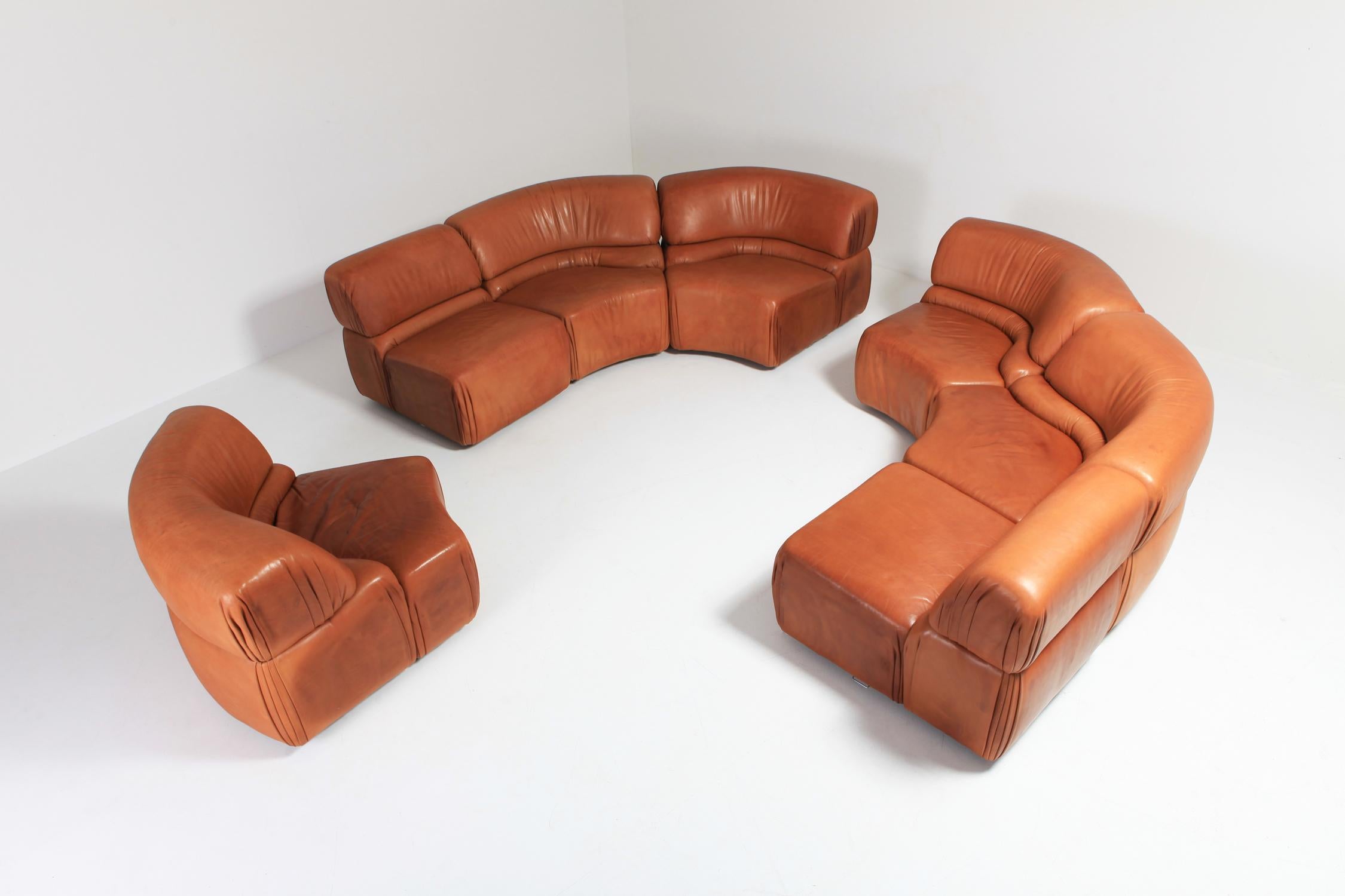 'Cosmos' Sectional Cognac Leather Sofa by De Sede, Switzerland 2