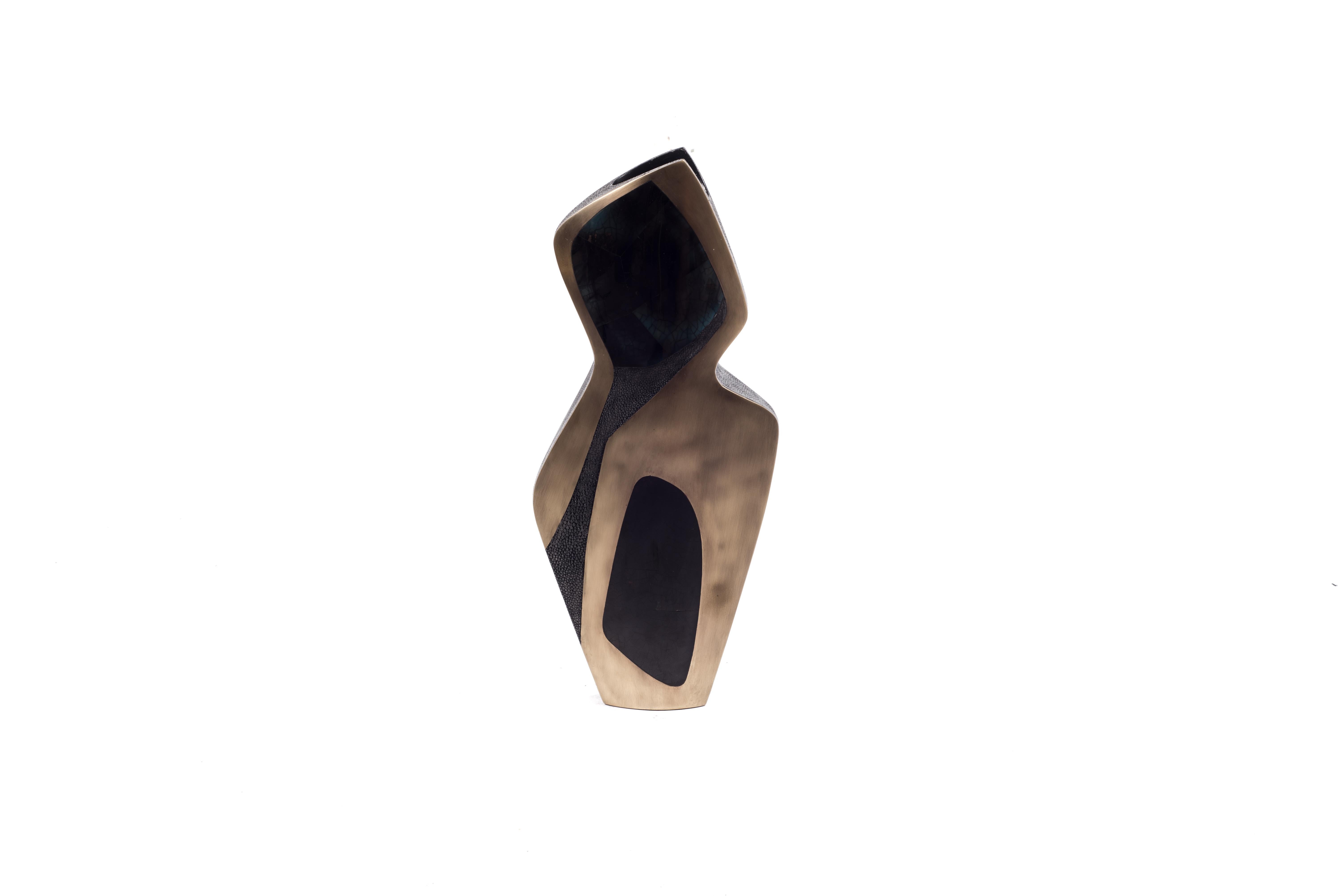 Vaso Cosmos in zigrino, madreperla e bronzo-ottone di R & Y Augousti in vendita 4
