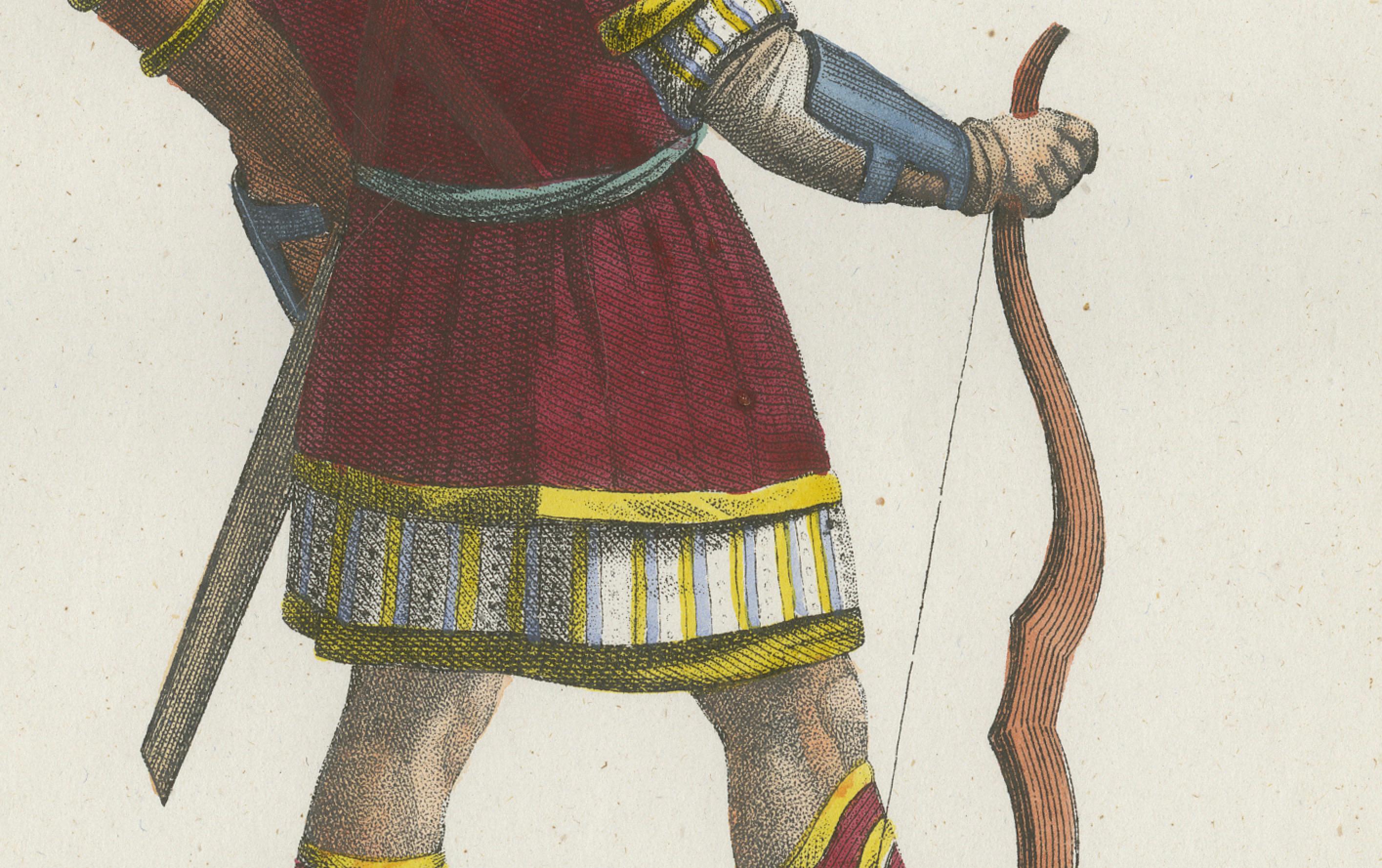 Kosakenkrieger-Kostüm Druck - Antike handkolorierte Lithographie, 1854 (Französisch) im Angebot