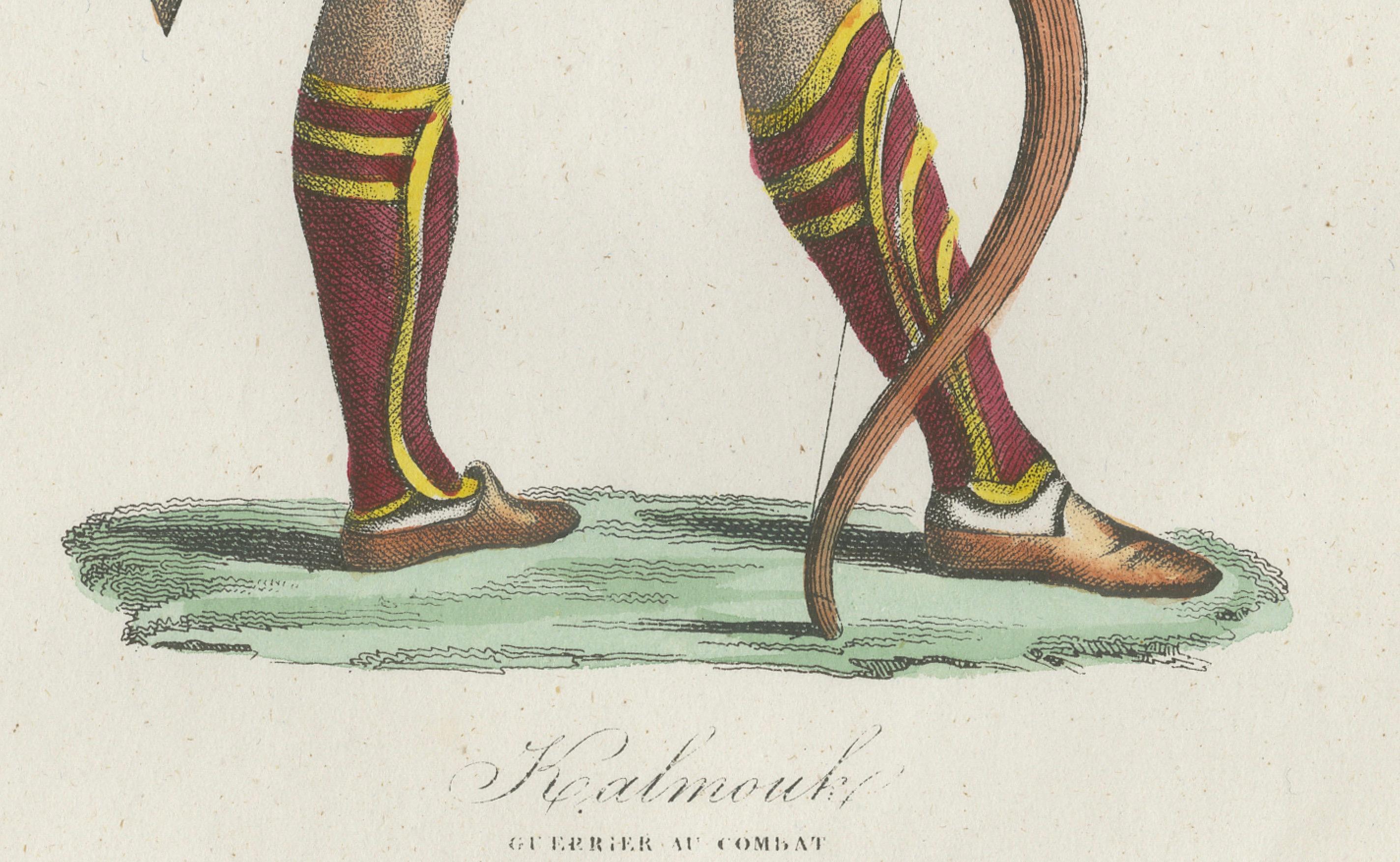 Kosakenkrieger-Kostüm Druck - Antike handkolorierte Lithographie, 1854 im Zustand „Gut“ im Angebot in Langweer, NL