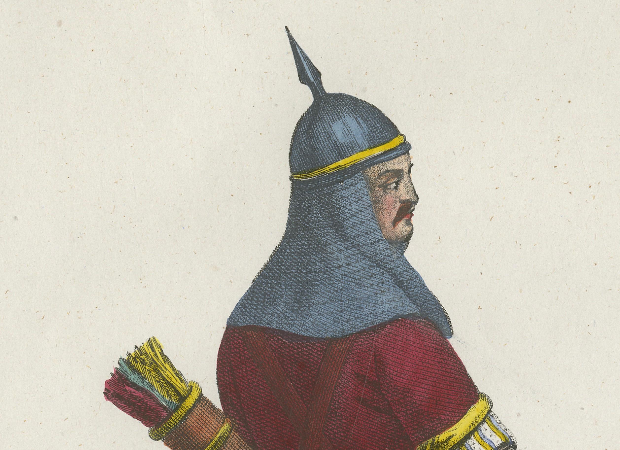 Kosakenkrieger-Kostüm Druck - Antike handkolorierte Lithographie, 1854 (19. Jahrhundert) im Angebot