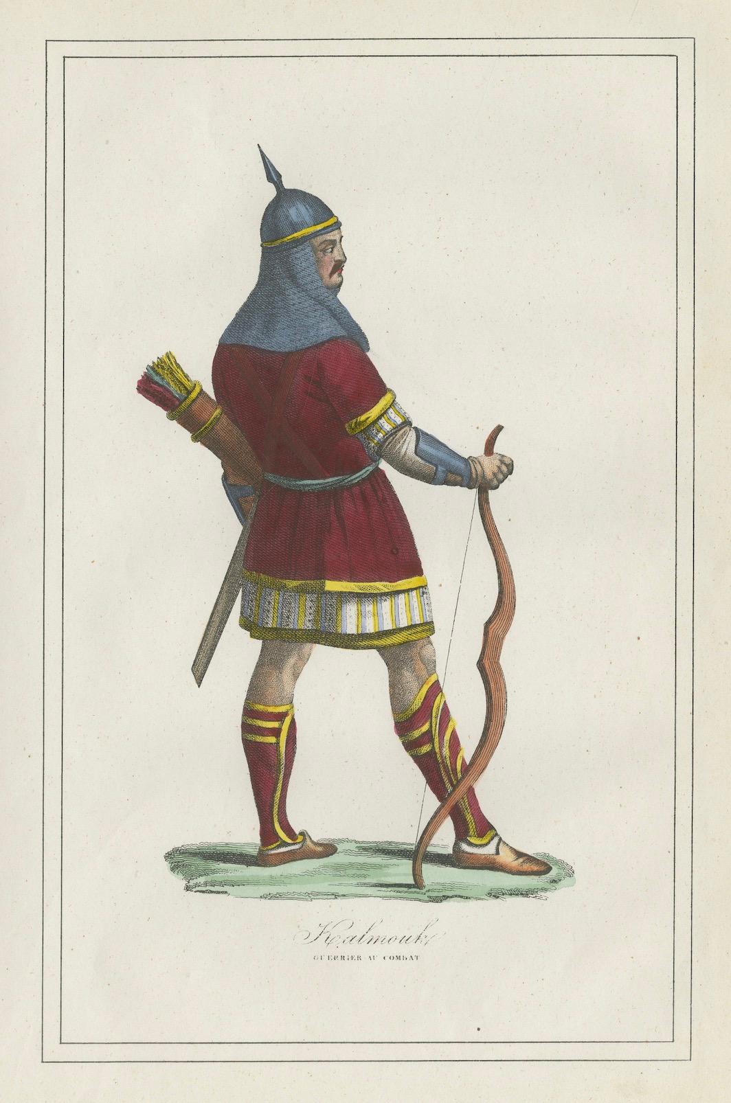Kosakenkrieger-Kostüm Druck - Antike handkolorierte Lithographie, 1854 im Angebot 1