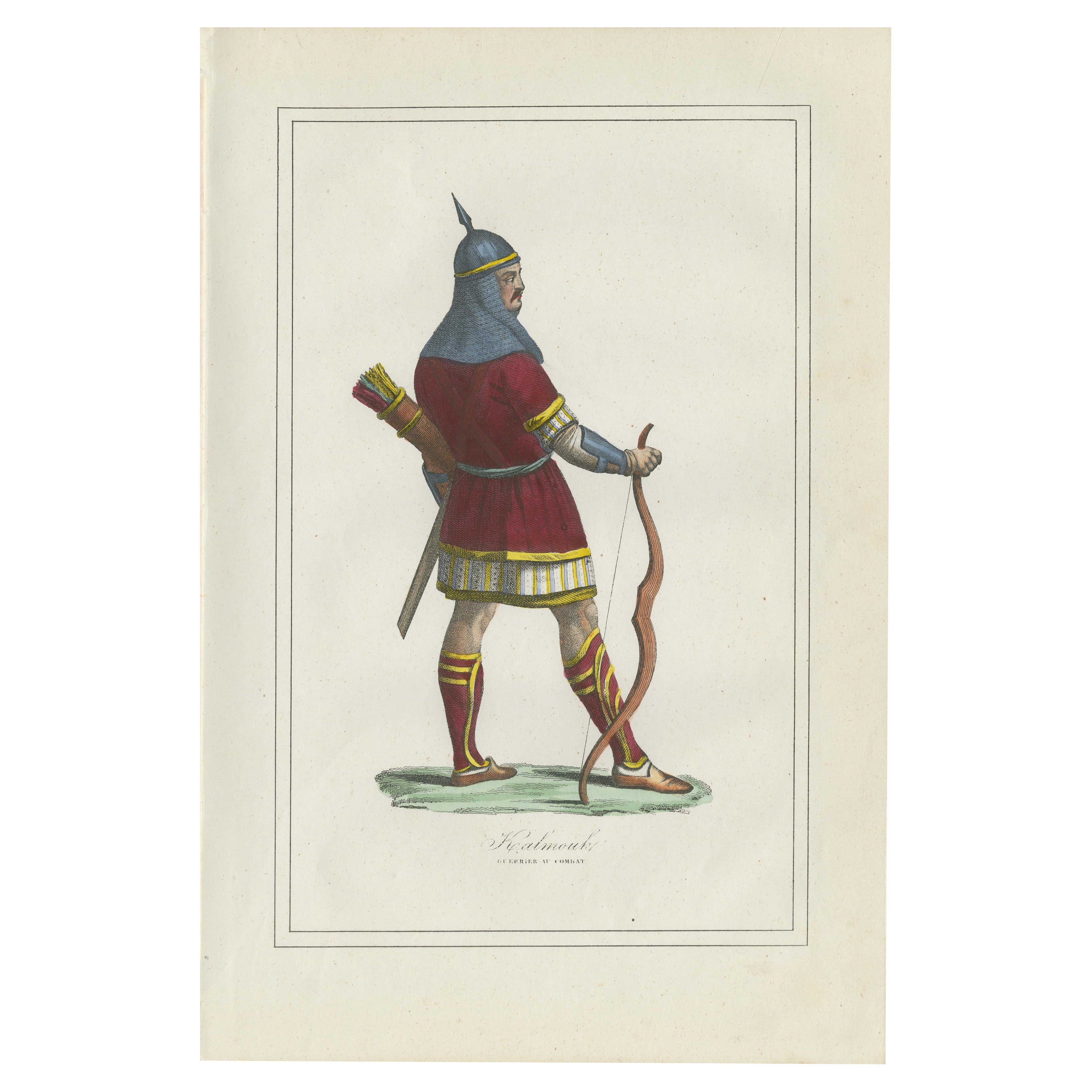 Kosakenkrieger-Kostüm Druck - Antike handkolorierte Lithographie, 1854