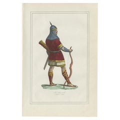 Kosakenkrieger-Kostüm Druck - Antike handkolorierte Lithographie, 1854