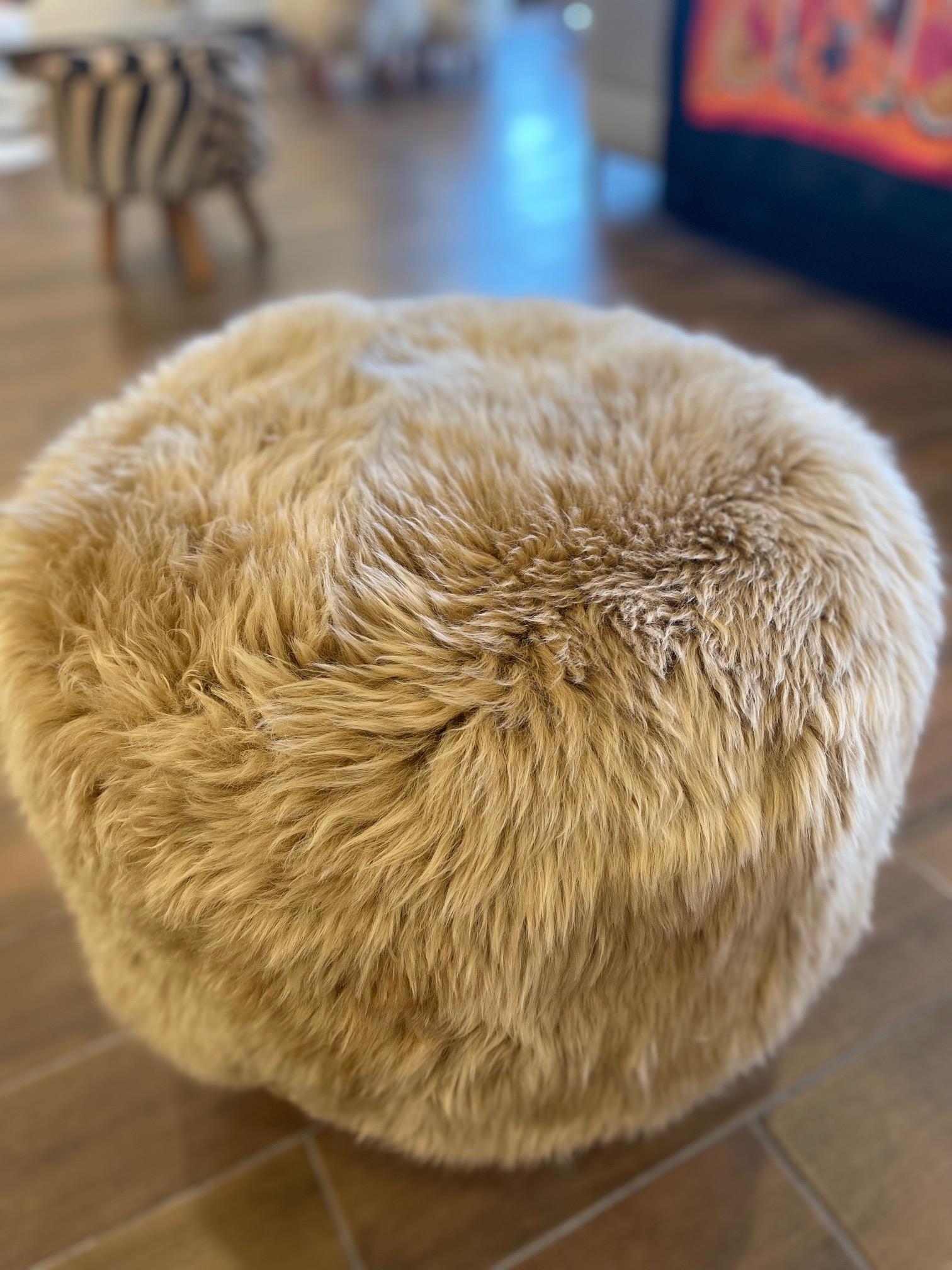 Contemporary Cossack Wool Pouf with Legs For Sale