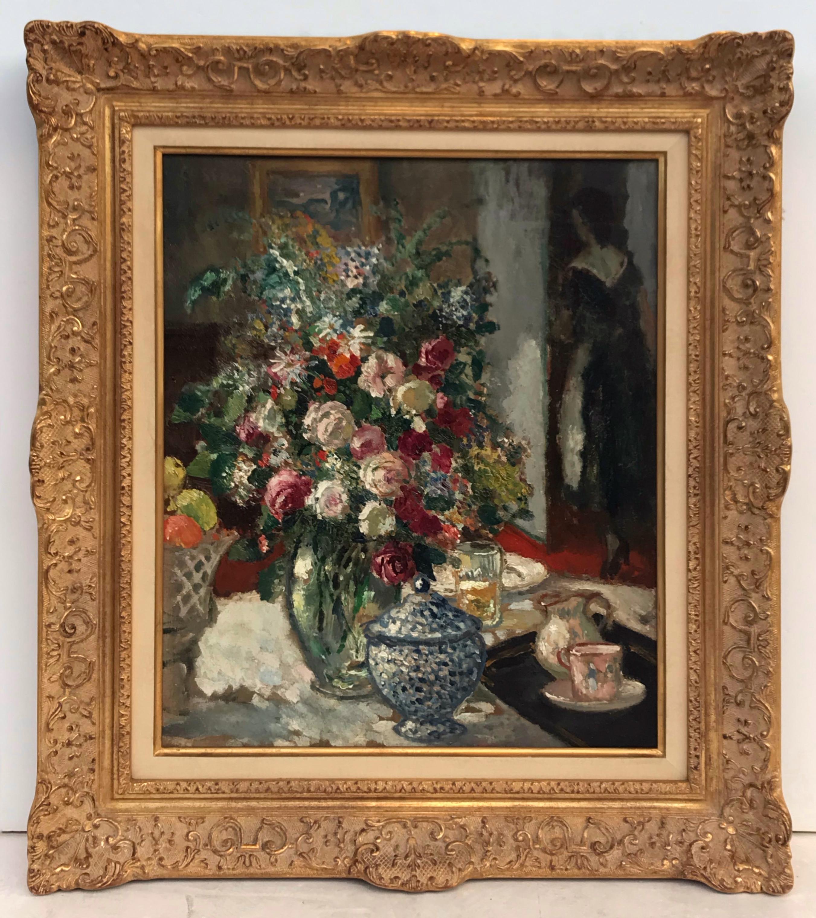 COSSON Marcel Portrait Painting - Table Setting With Bunch of Flowers