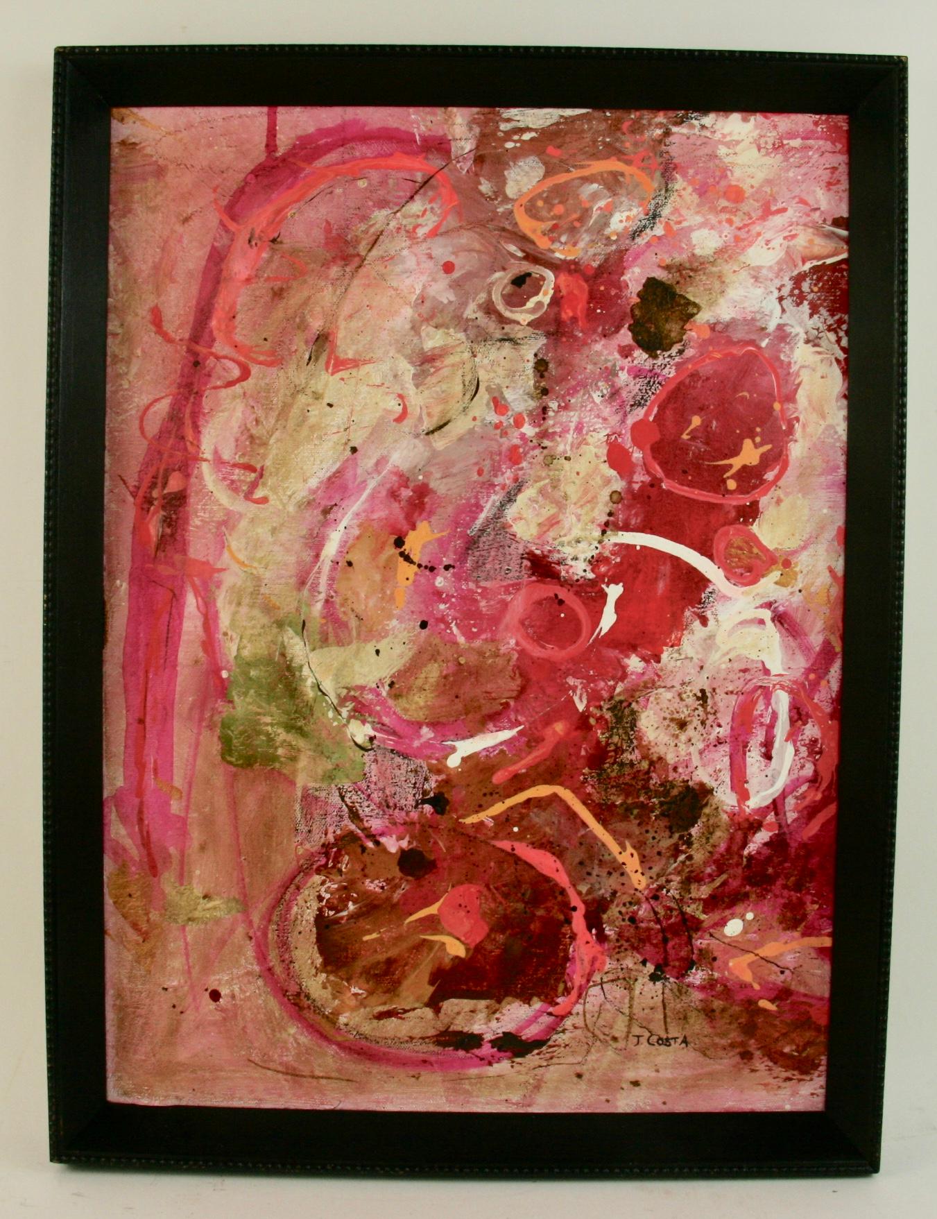 Costa Abstract Painting -  Mid Century  Abstract Red Explosion