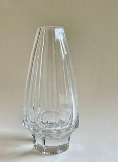 Costa Boda Cut Crystal Vase, Octagonal Mid Century, Sweden