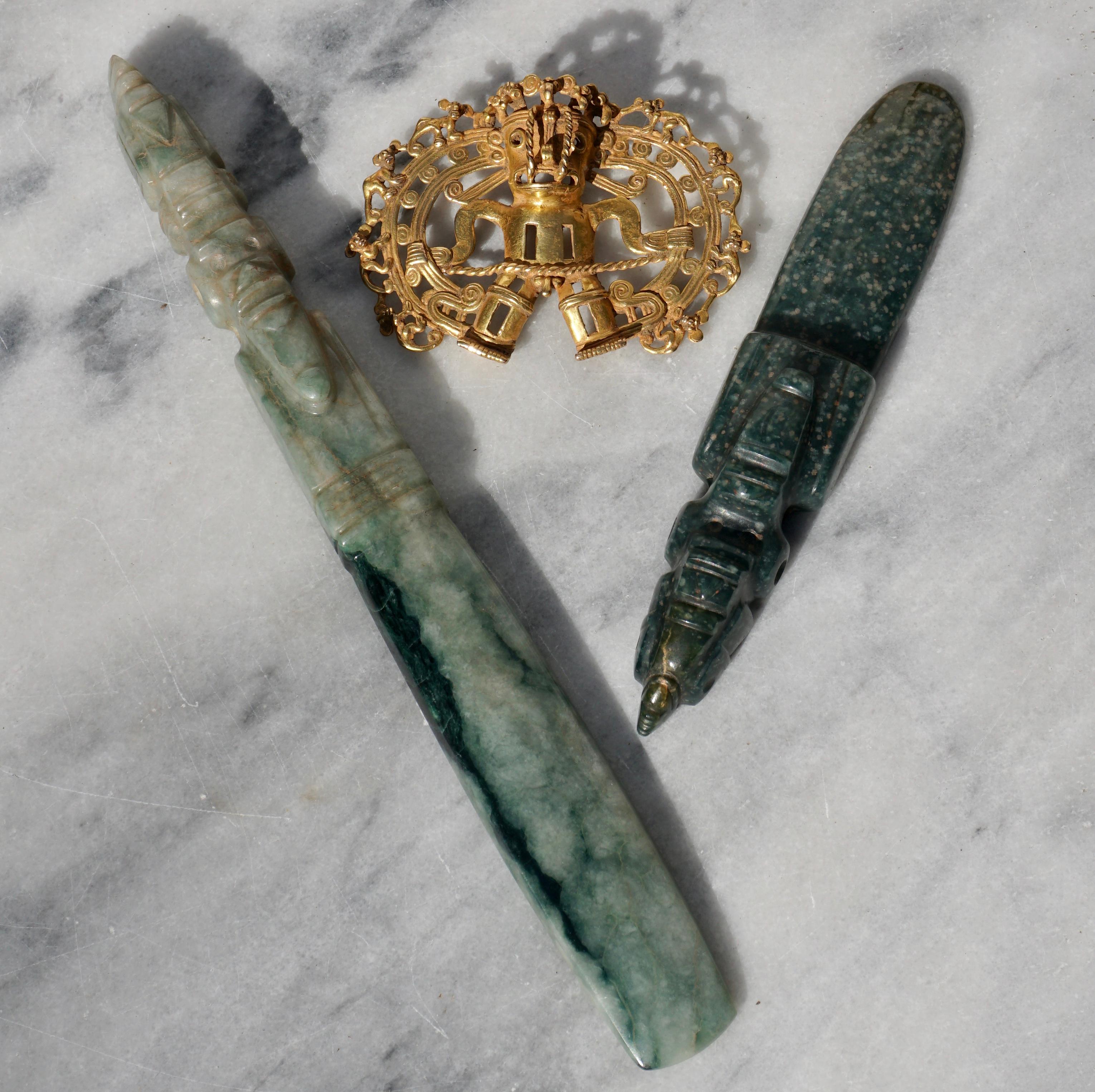 18th Century and Earlier COSTA Rica Pre Columbian Jade Axe Avian Celt God Pendant For Sale