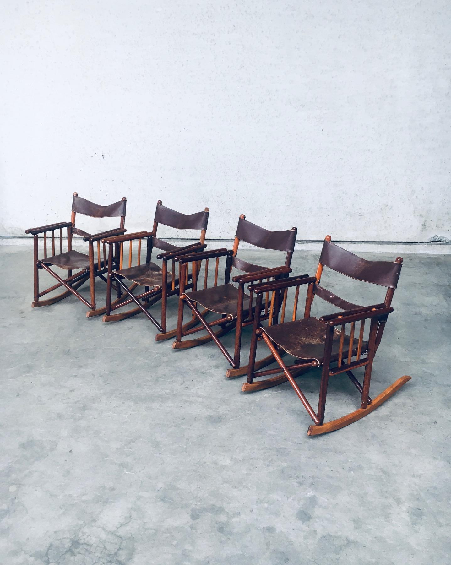 Cuir Ensemble de chaises à bascule pliantes de campagne de safari du Costa Rica, années 1960 en vente