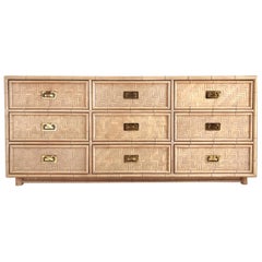 Costal Midcentury Woven Rattan 9-Drawer Dresser