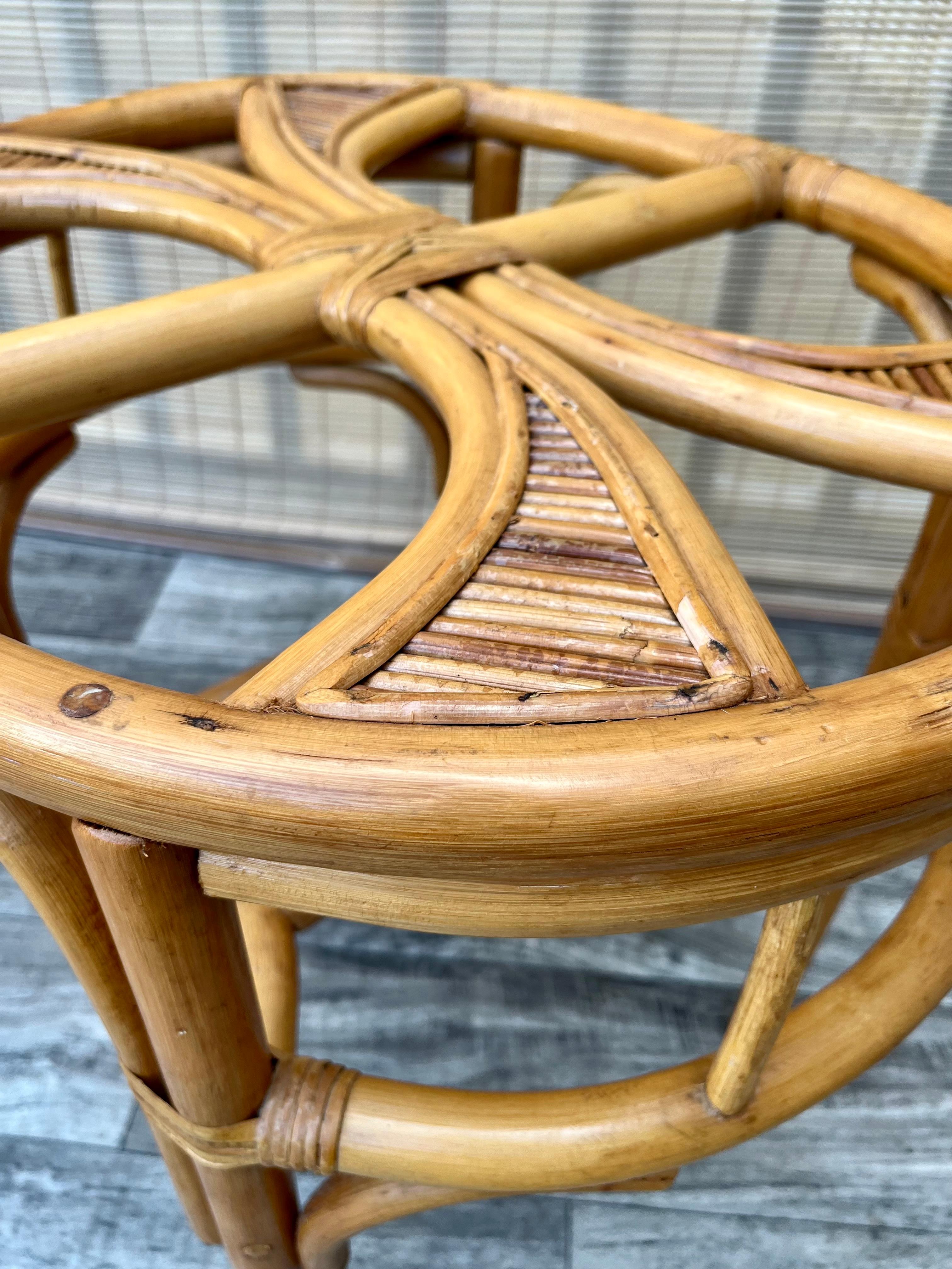 Costal Style/ Bohemian Split Bamboo and Rattan Boho Side Table. Circa 1980s For Sale 7
