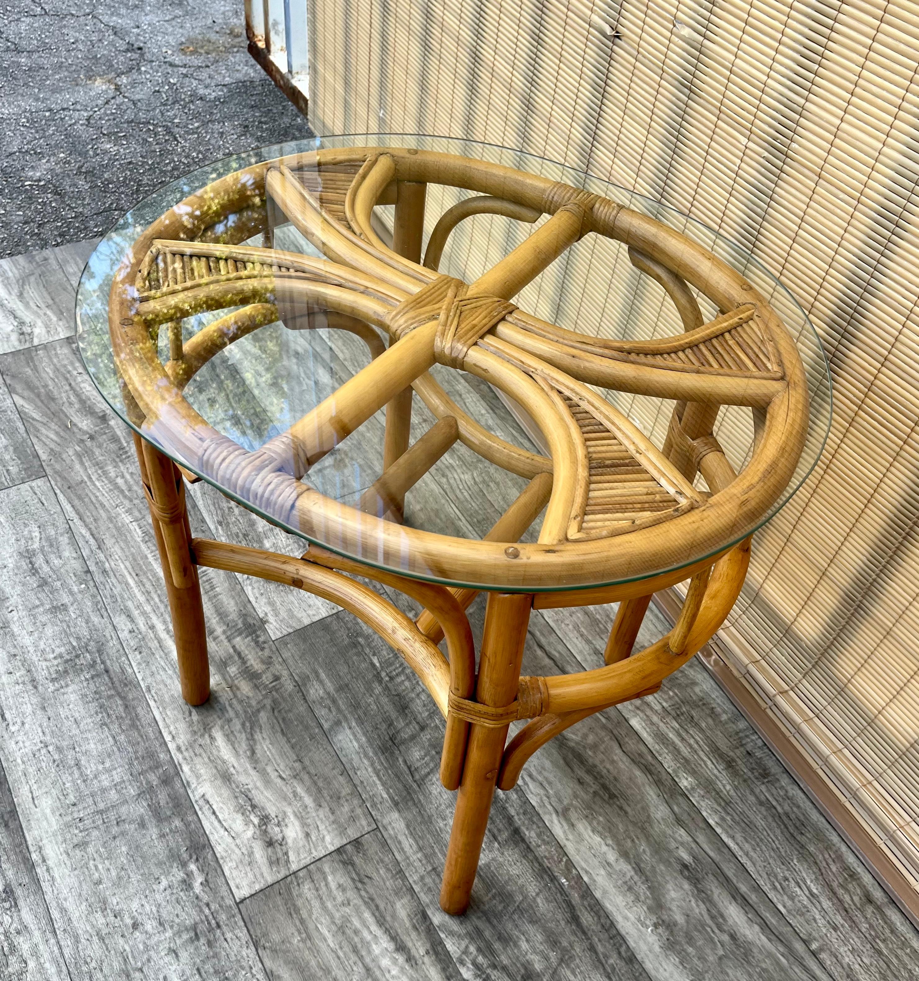 Unknown Costal Style/ Bohemian Split Bamboo and Rattan Boho Side Table. Circa 1980s For Sale
