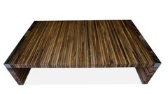 Coffee Table with Exotic Wood Slats and Nickel-Plated Details, Argilla