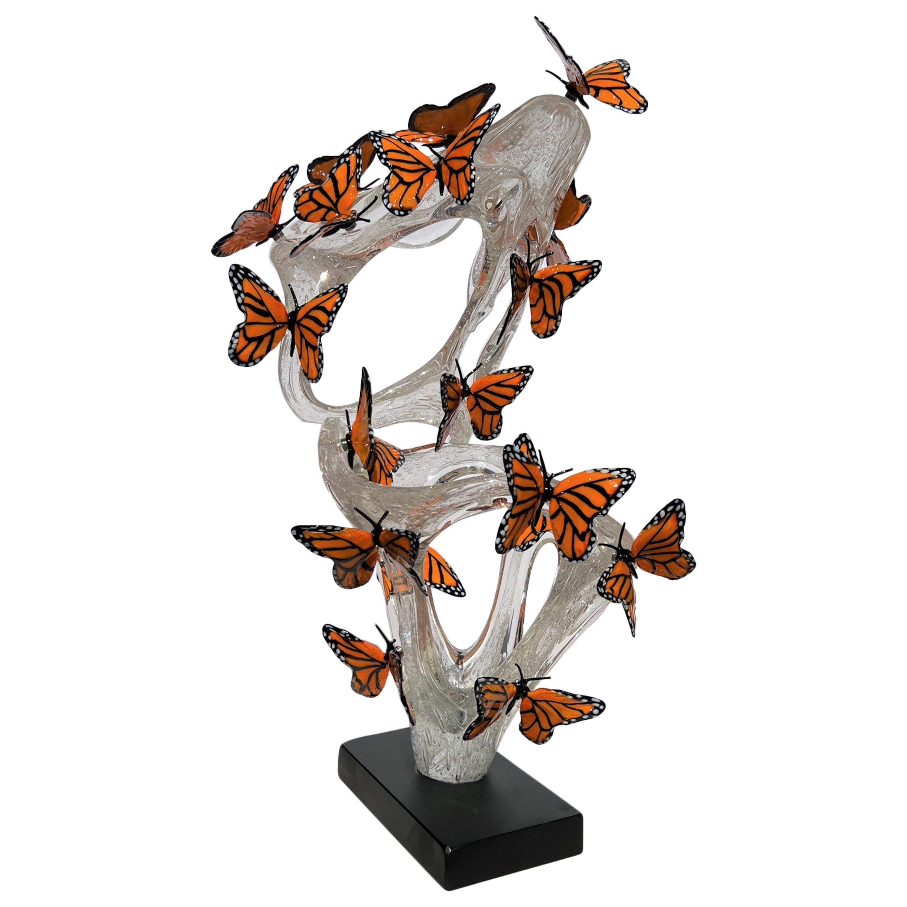 Costantini Diego Scultura moderna in vetro di Murano con farfalle e infinito