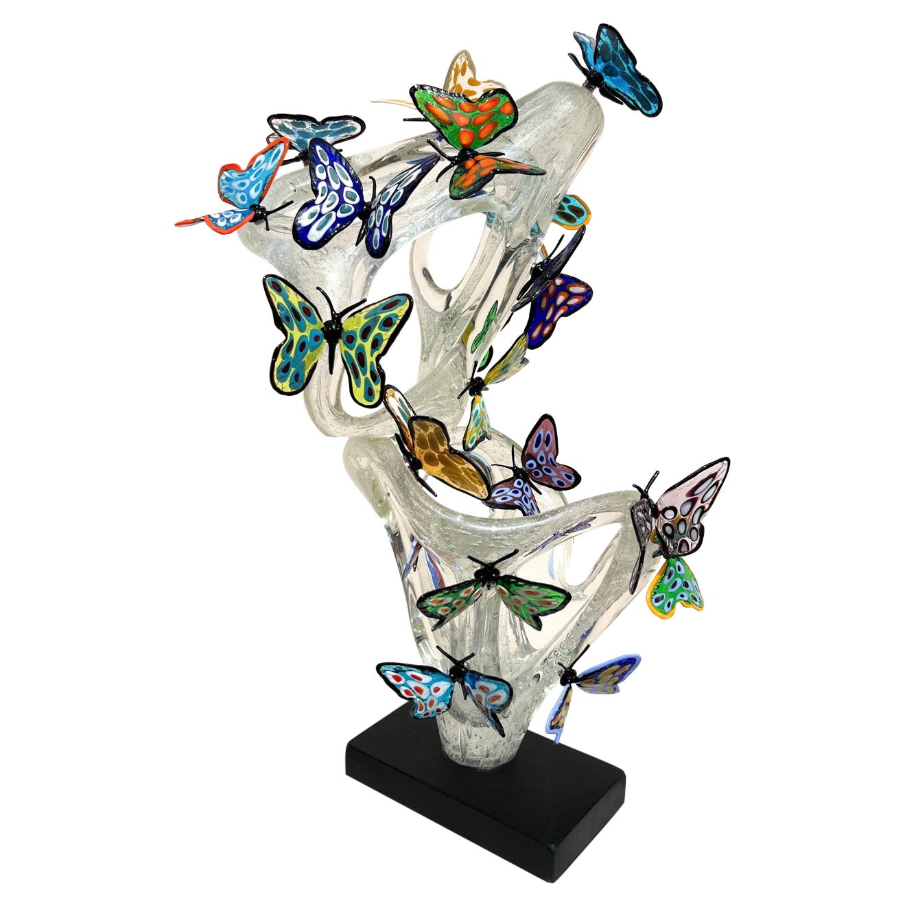Costantini Diego Scultura moderna in vetro di Murano con farfalle e infinito