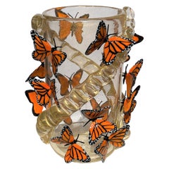 Costantini Diego Vaso moderno in vetro di Murano realizzato in oro vero e proprio con farfalle