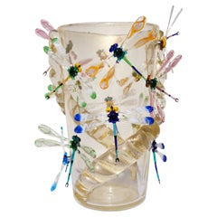 Costantini Diego Modern Real Gold Made Murano Glass Vase with Dragonflies