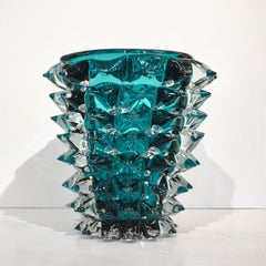 Costantini Italian Rostrato Blue Green Teal Murano Glass Modern Vase