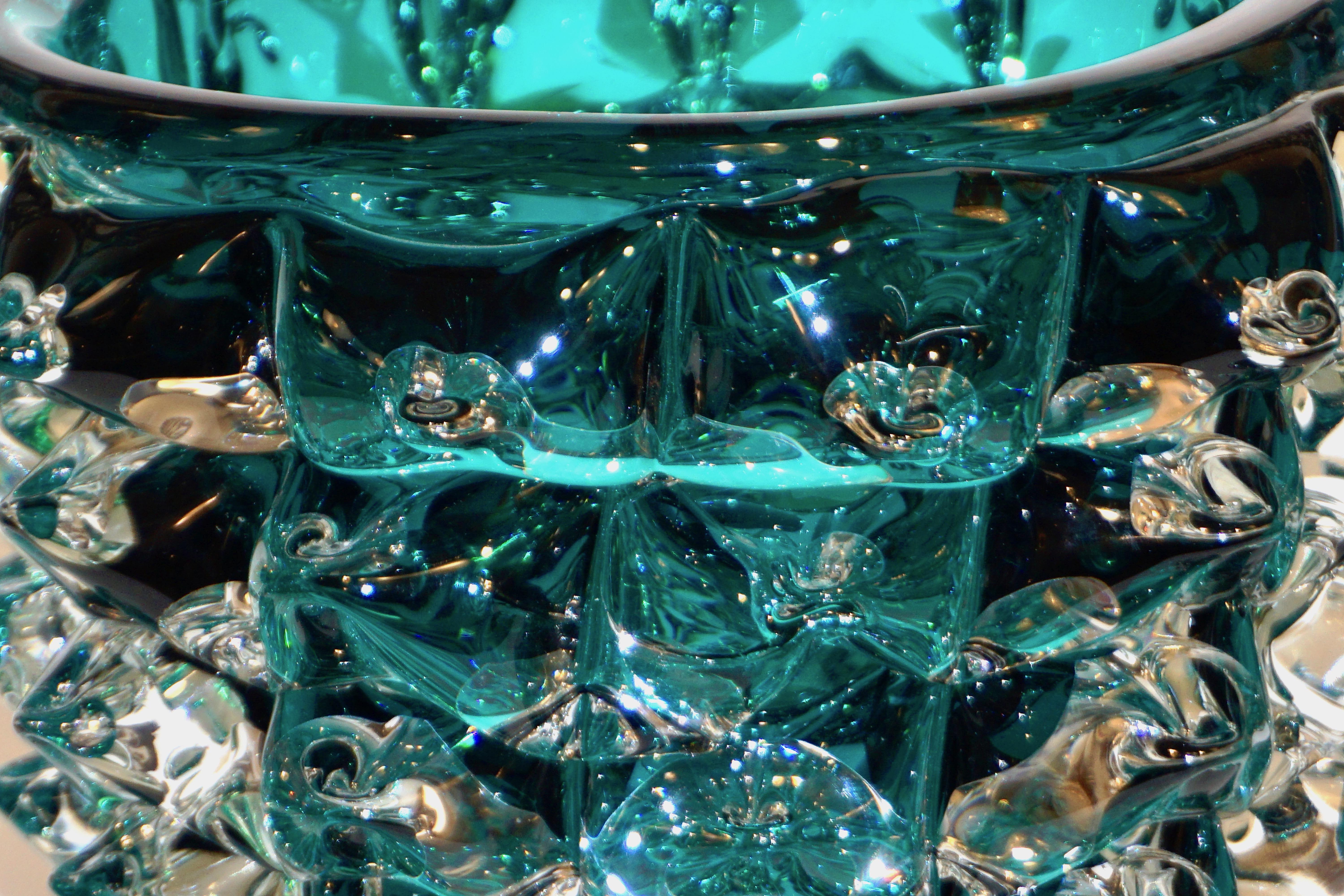 Organic Modern Costantini Italian Rostrato Blue Green Teal Murano Glass Modern Vase
